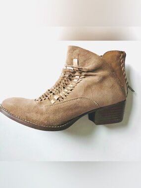 Taupe Suede Woven Ankle Booties Laced Cutout Rebels Cori Western Boho Brown 7.5